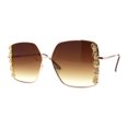 thumbnail image 2 of Womens Rhinestone Chain Jewel Trim Classical Metal Rim Butterfly Sunglasses Gold Brown, 2 of 4