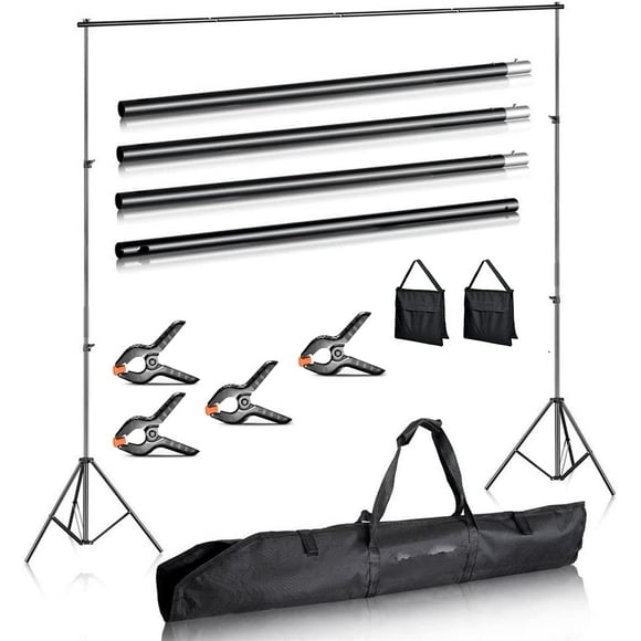 Duramex (TM) Photography 10' Wide x 7' FT High Background Stand with Carrying Bag for Backdrop Muslin Paper with Two Stands, 1" 25MM Metal Crossbar in 4 Sections 2 Sand Bags for Photo Video