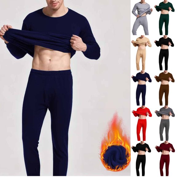 Lekwk Thermal Underwear for Men Fleece Lined Long Johns Long Sleeve Thermal Shirt and Stretch Leggings Warm Base Layer Cold Winter Gear Navy XS