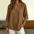 thumbnail image 2 of MVRLSH Womens Tops Shirts Blouse Casual Long Sleeve Spring Trendy Cotton Blend Summer Daily Outfit Shirt Loose Fit Linen Blouses Brown - M, 2 of 7