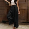 thumbnail image 5 of Oiangi Women Lace Trim Long Bloomers Pants Elastic Waist Wide Leg Pant Boho Comfy Drawstring Trousers for Holiday Travel Black 2XL, 5 of 7