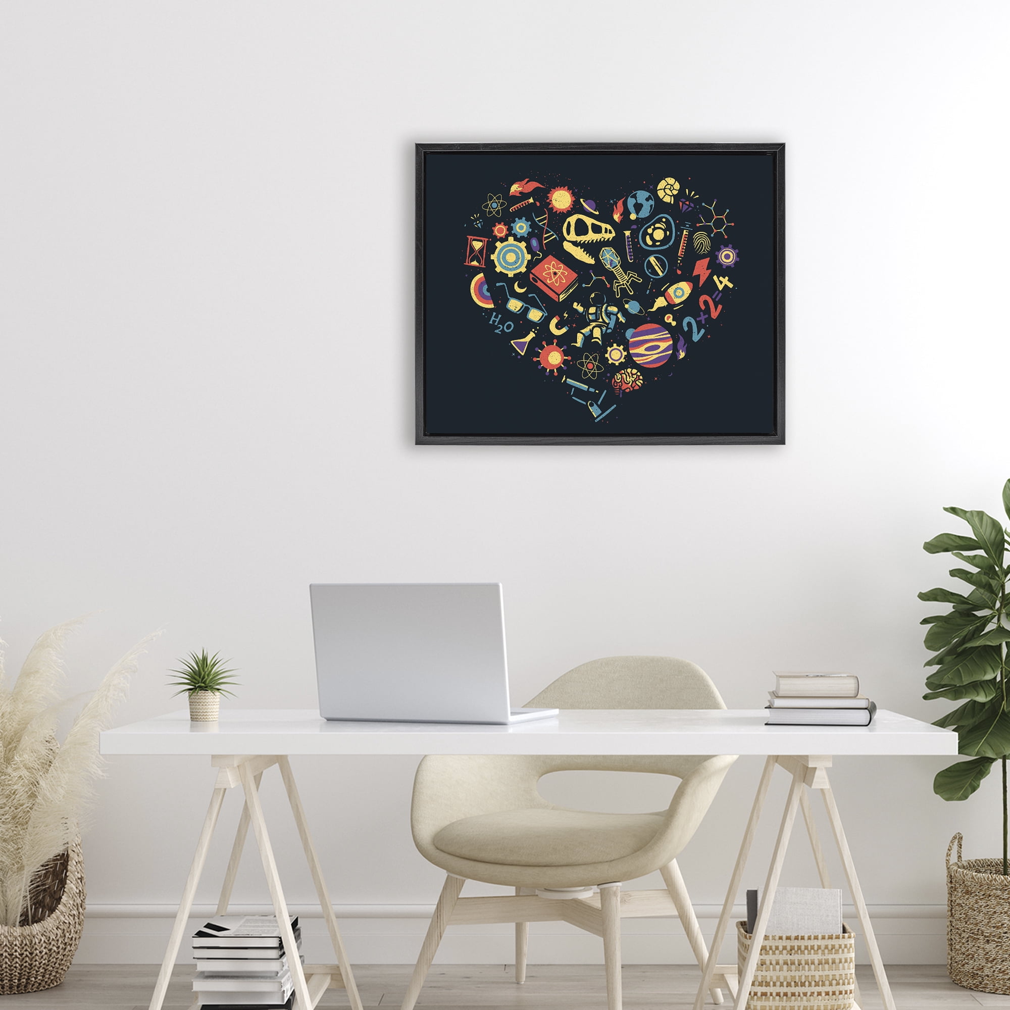 Stupell Industries Retro Science Heart Black Framed Floater Canvas Wall Art, design by Tobe Fonseca