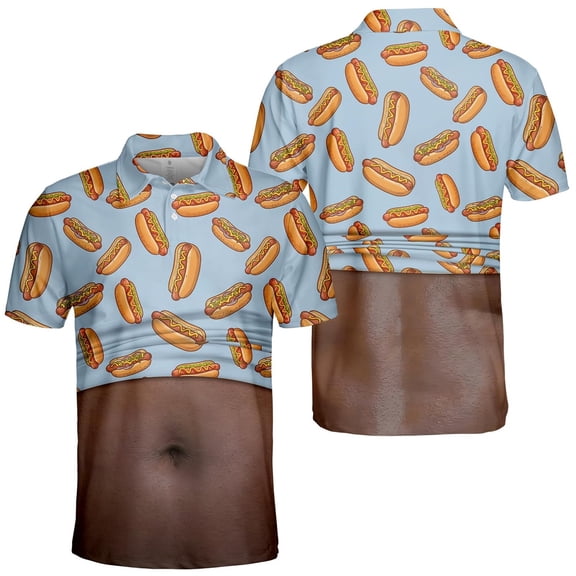 Mens Golf Polo Shirts Short Sleeve Shirt with Muscle Print Design Top