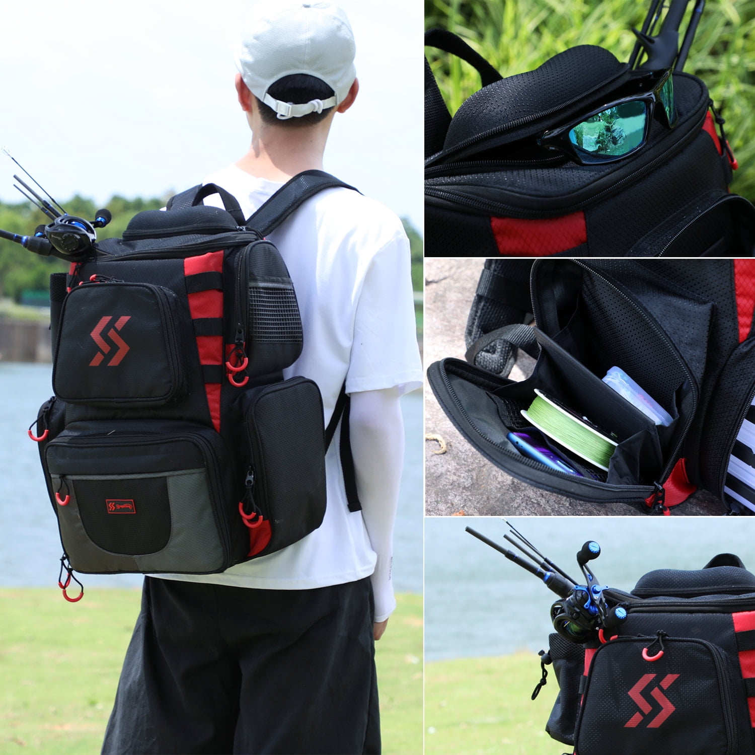 Sougayilang Fishing Backpack Waterproof Fishing Tackle Bag with 4