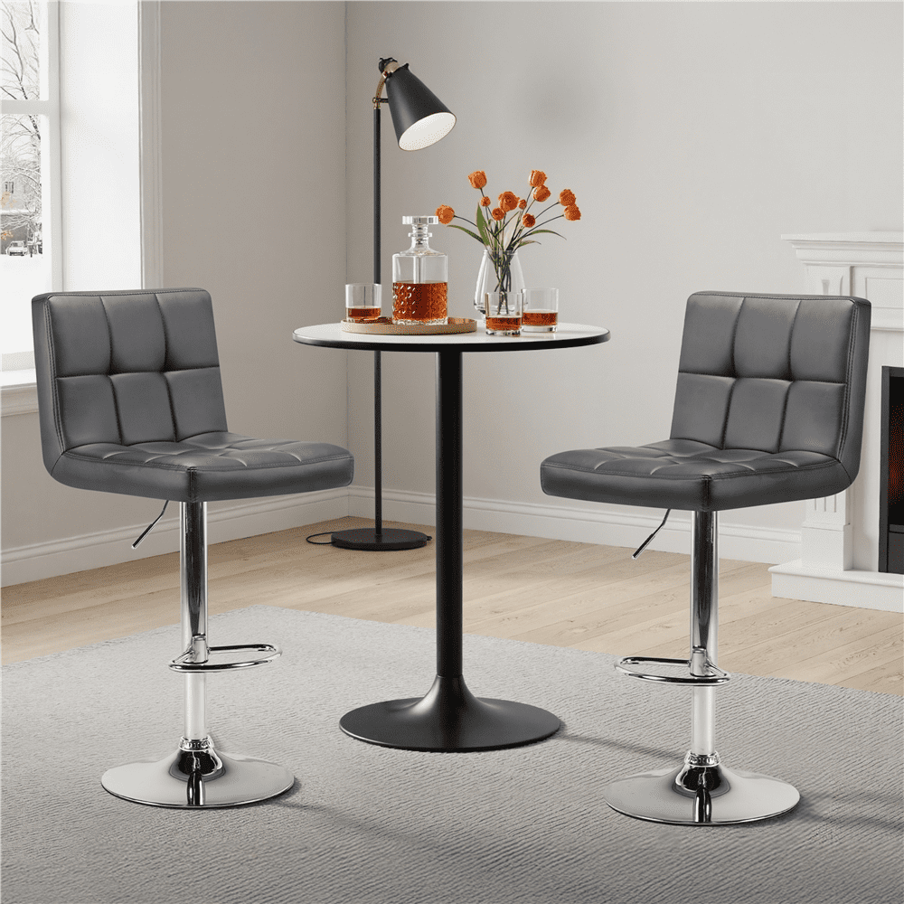 Alden Design Adjustable Bar Stool Modern Faux Leather Counter-Height Mid-Back Bar Chair, Set of 2, Gray