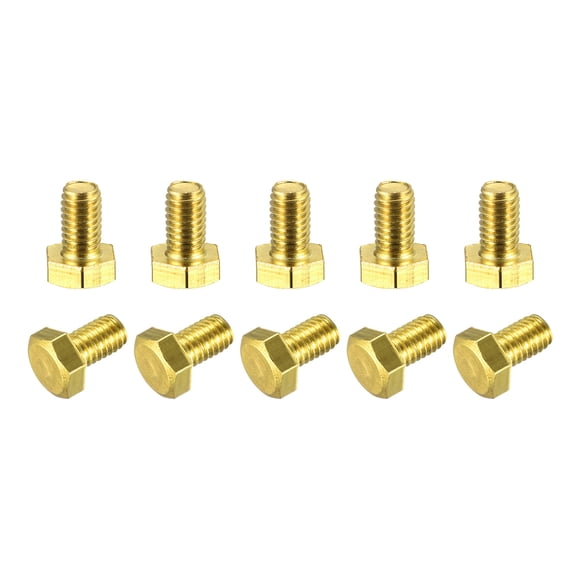 Unique Bargains Brass Hex Bolts, M6x10mm 10 Pack Fully Thread Grade 4.8 Machine Screws