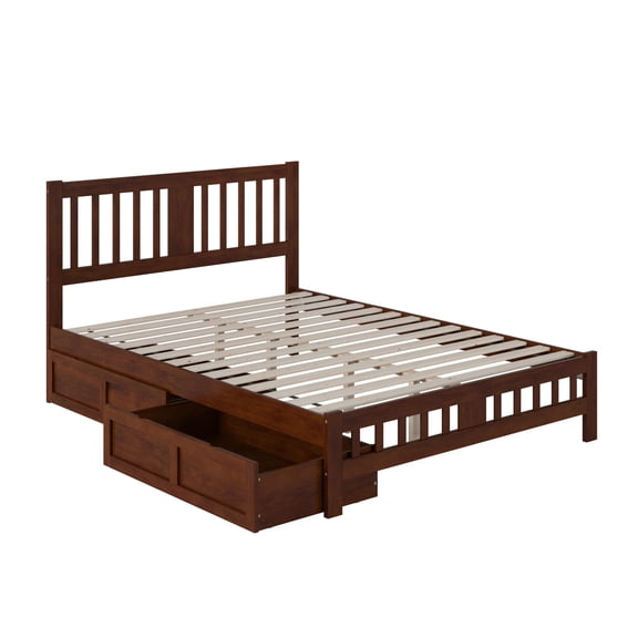 AFI Tahoe Queen Wood Platform Bed with Headboard Footboard & 2 Storage Drawers, Walnut