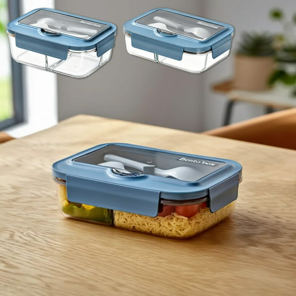 Lonchera De Plástico Fiambrera tipo concha con tenedor y cuchara, capacidad de 1 litro, Rkxzt