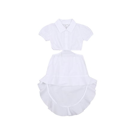 

Canrulo Toddler Baby Girls Solid Dress Short Sleeve Hollowed Waist Asymmetrical Style Knee Length Party Dress White 2-3 Years