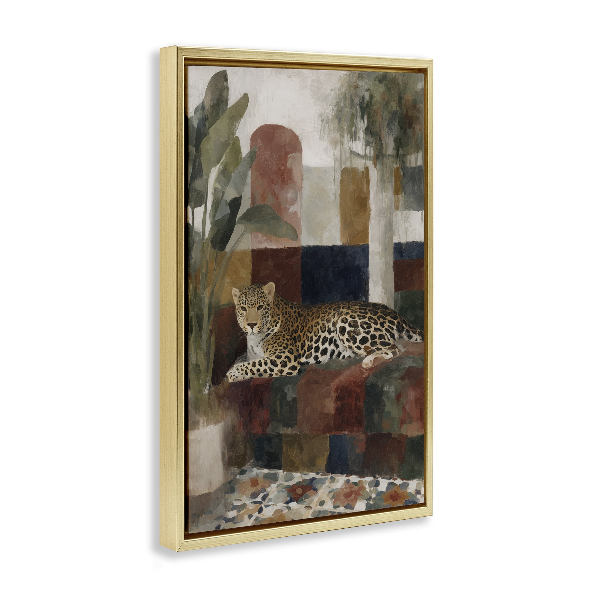 Stupell Industries Jaguar Among Tropical Palms Gold Framed Floater Canvas Wall Art, design by Chromatic Storm Studio