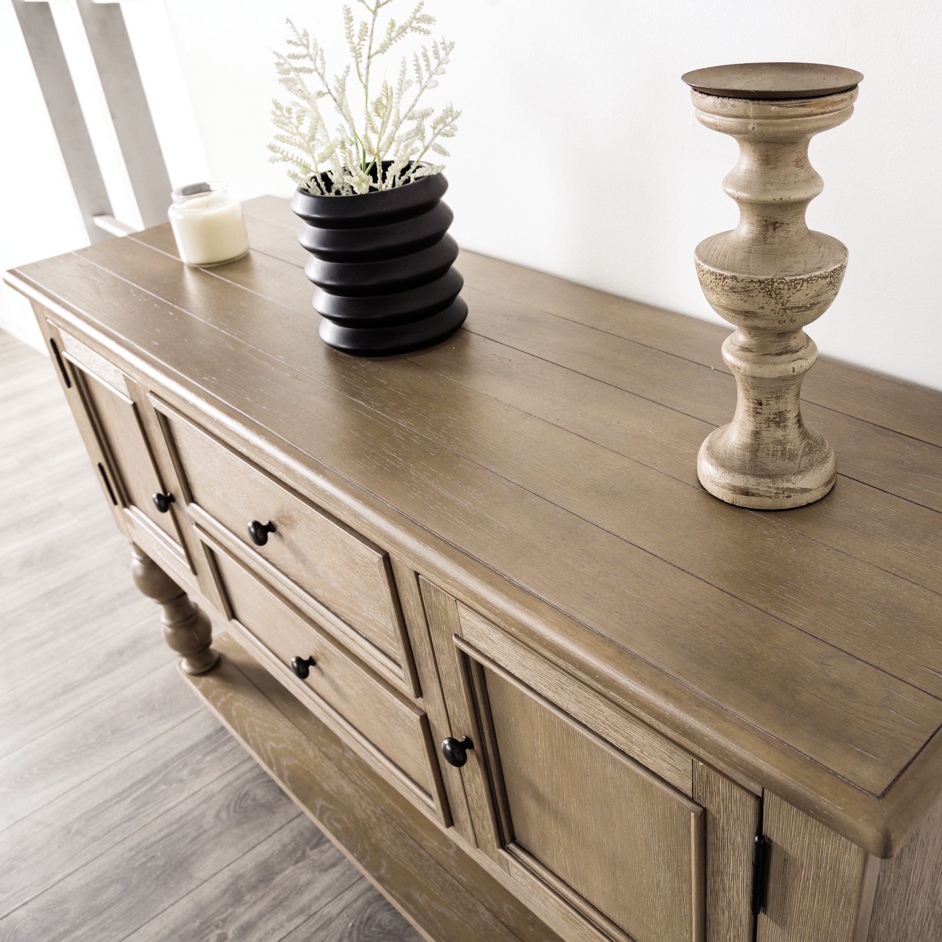 Furniture of America Lociste Modern Farmhouse Multi-Storage Solid Wood Server, Light Washed White