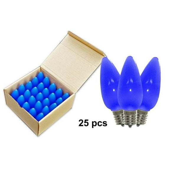Queens of Christmas C9-DIM-RETRO-BL-F-25 C9 Frosted Dimmable LED Retrofit Bulbs, Blue - Pack of 25