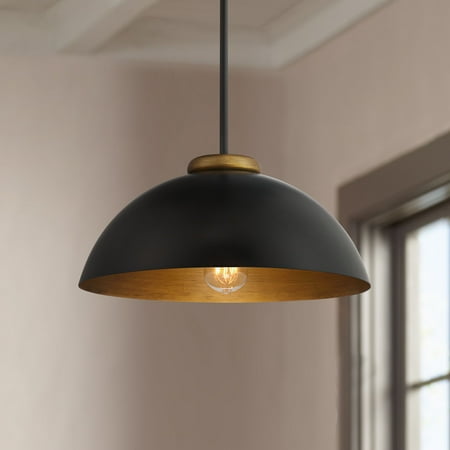 

Possini Euro Design Black Gold Pendant Light 15 1/2 Wide Modern Industrial Dome Metal Shade for Dining Room House Foyer Kitchen