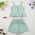 thumbnail image 7 of Toddler Baby Girl Outfits Solid Summer Clothes Solid Color Waffle Sleeveless Ruffle Tank Tops Shorts Set Cute Infant Clothes, 7 of 7