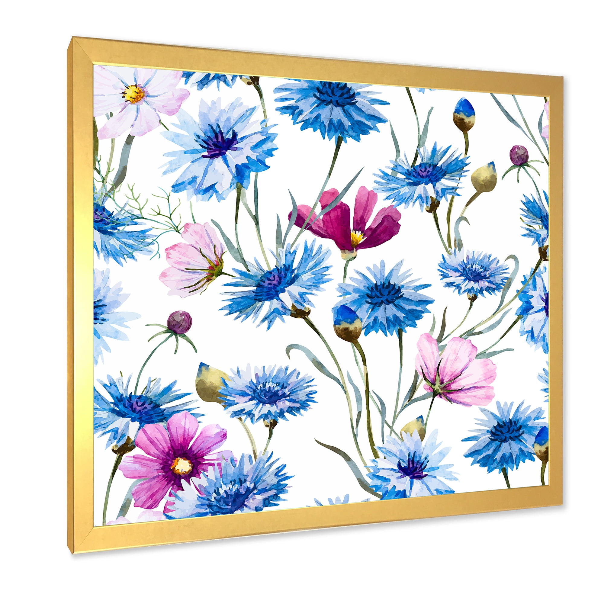 Designart 'Pink and Blue Wild Cornflowers' Traditional Framed Art Print