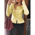 thumbnail image 5 of Women'S Vacation Button Cardigan Long Sleeve Knit Top Business Casual Round Neck Slim Fit Jacket Shirt Light Yellow L, 5 of 8