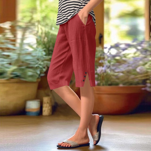 WILLBEST Pantalones Casuales para Mujer, Largos Hasta La Rodilla, elegantes, con Cintura Elástica y Bolsillos, para Atuendos de Playa de Verano. Extra Grande