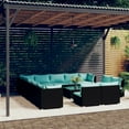thumbnail image 1 of vidaXL 14 Piece Garden Lounge Set with Cushions Black Poly Rattan, 1 of 5