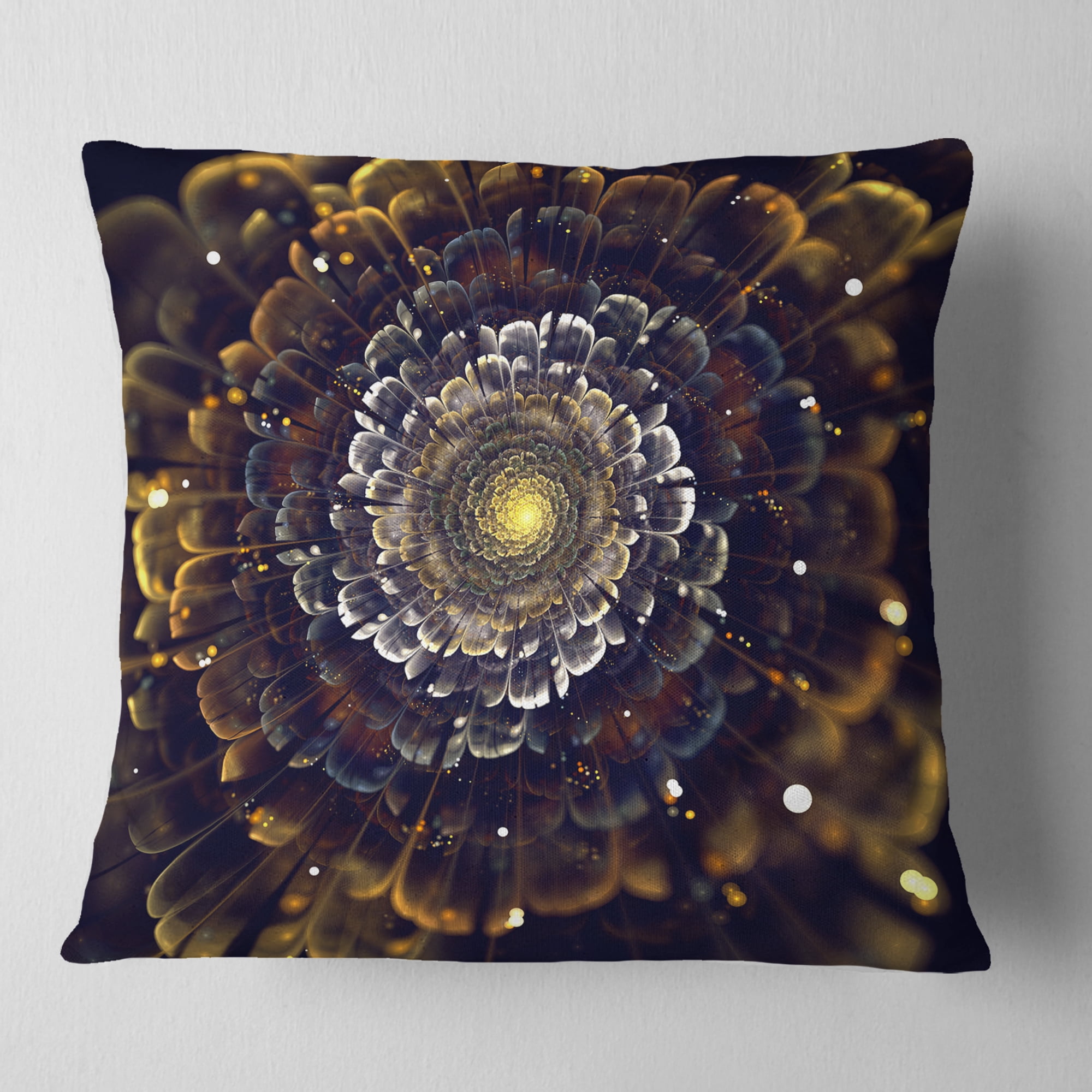 Designart Yellow Fractal Flowers with Violet - Abstract Throw Pillow - 16x16