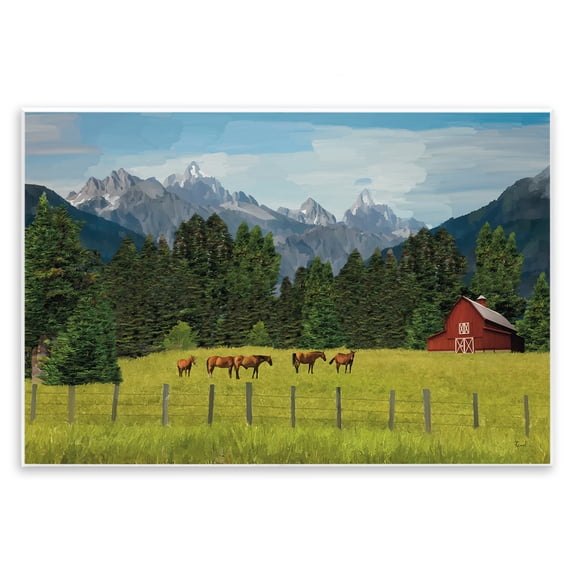 Stupell Industries Lush Green Pasture Grazing Landscape & Nature Painting Unframed Art Print Wall Art, 15 x 10