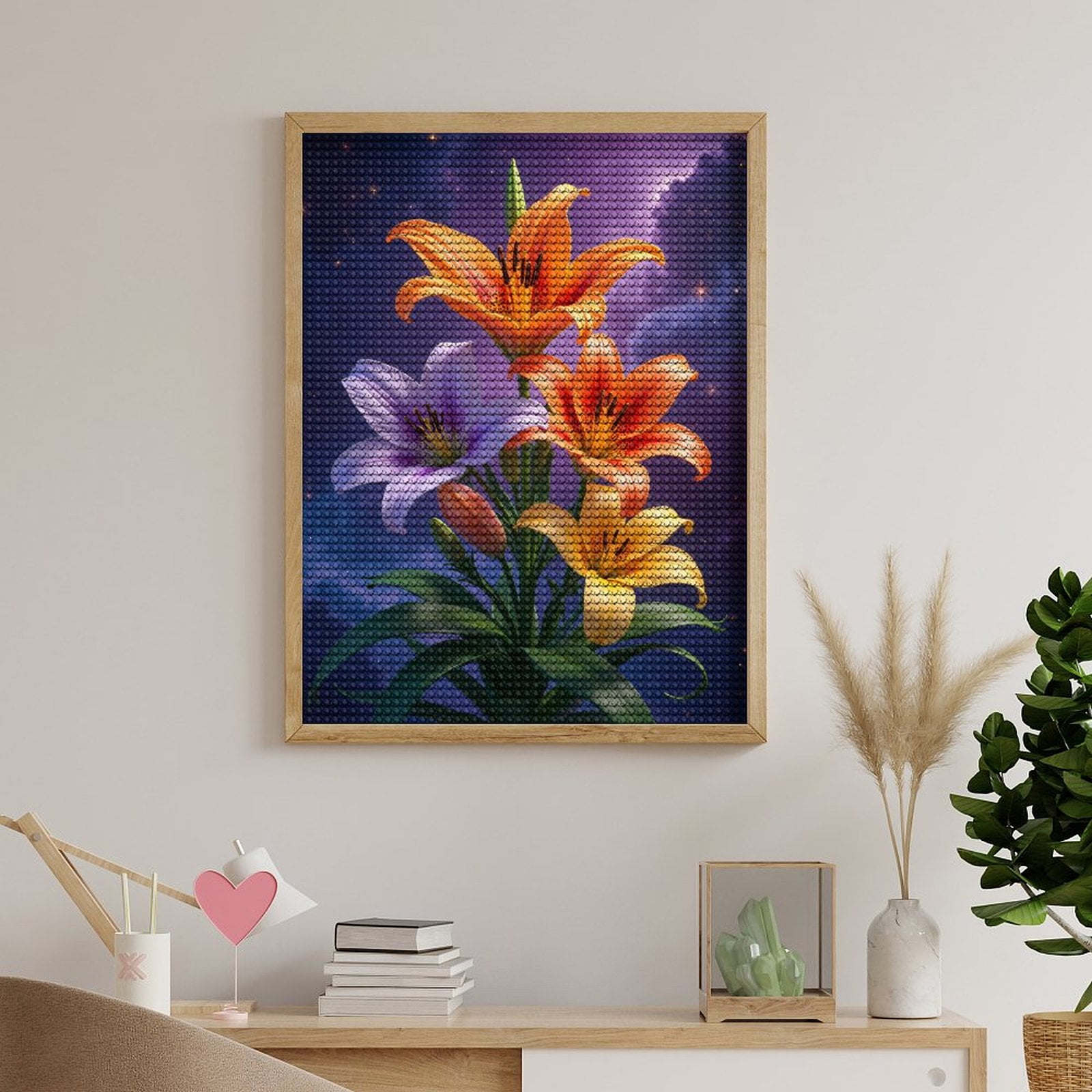 Diamond Art Kits for Adults, Lilies Cosmic Night Sky Blossoms 5D Diamond Painting Kits for Adults Beginners, DIY Full Drill Diamond Painting, Gem Art and Crafts 12x16