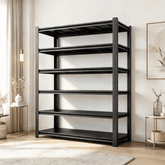 78"H Storage Shelves,Garage Metal Shelving Unit,Heavy-Duty,Metal Shelf,Adjustable, Double-Layer Column with Reinforced Ribs,Capable of Bearing 3300 lbs,46"W x 20"D x 78"H,Black