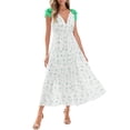 thumbnail image 1 of Vestido largo Wenrine de verano con estampado floral y cuello en V, sin mangas, verde, 1 of 6