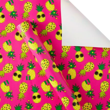 Merry Vibes Christmas Pineapple Wrapping Paper, Hot Pink, 30 in, 80 sq ft, by Holiday Time
