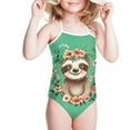 thumbnail image 3 of FOR U DESIGNS Sloth Floral One Piece Bathing Suit for Girls 5-6T Adorable Green Off Shoulder Summer Beach Swimwear Comfy Toddler Kids Halter Neck Bathing Suit, 3 of 6