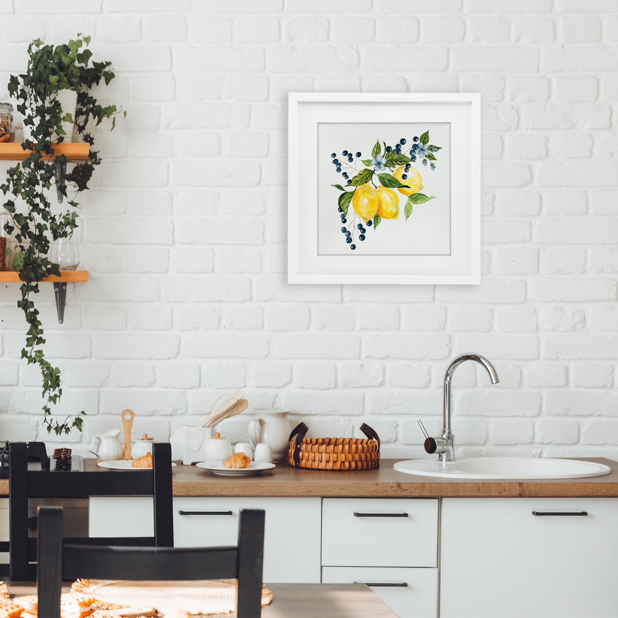 Stupell Industries Lemon Branch with Berries White Framed Print Under Glass, design by Livi Finn