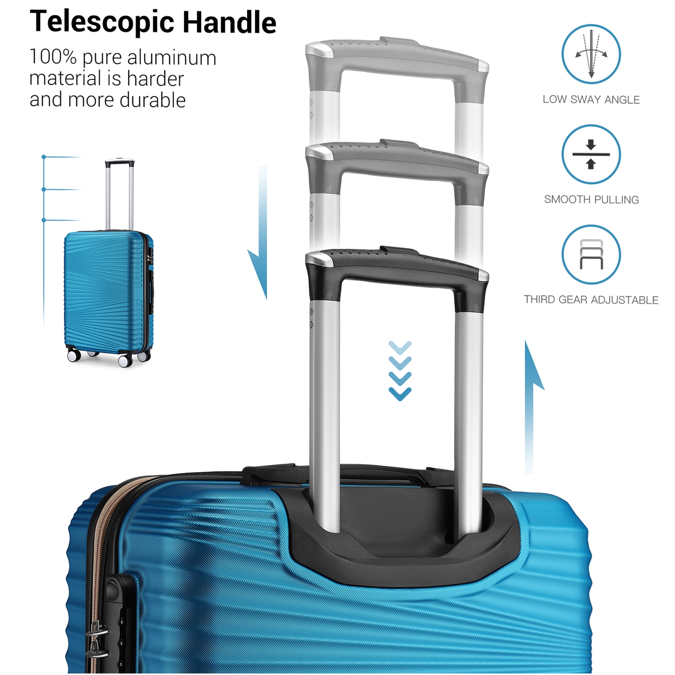 JERFIT Blue Hardside Spinner Luggage Set with TSA Lock, Expandable Checked Suitcase, Weekender & Toiletry Bag