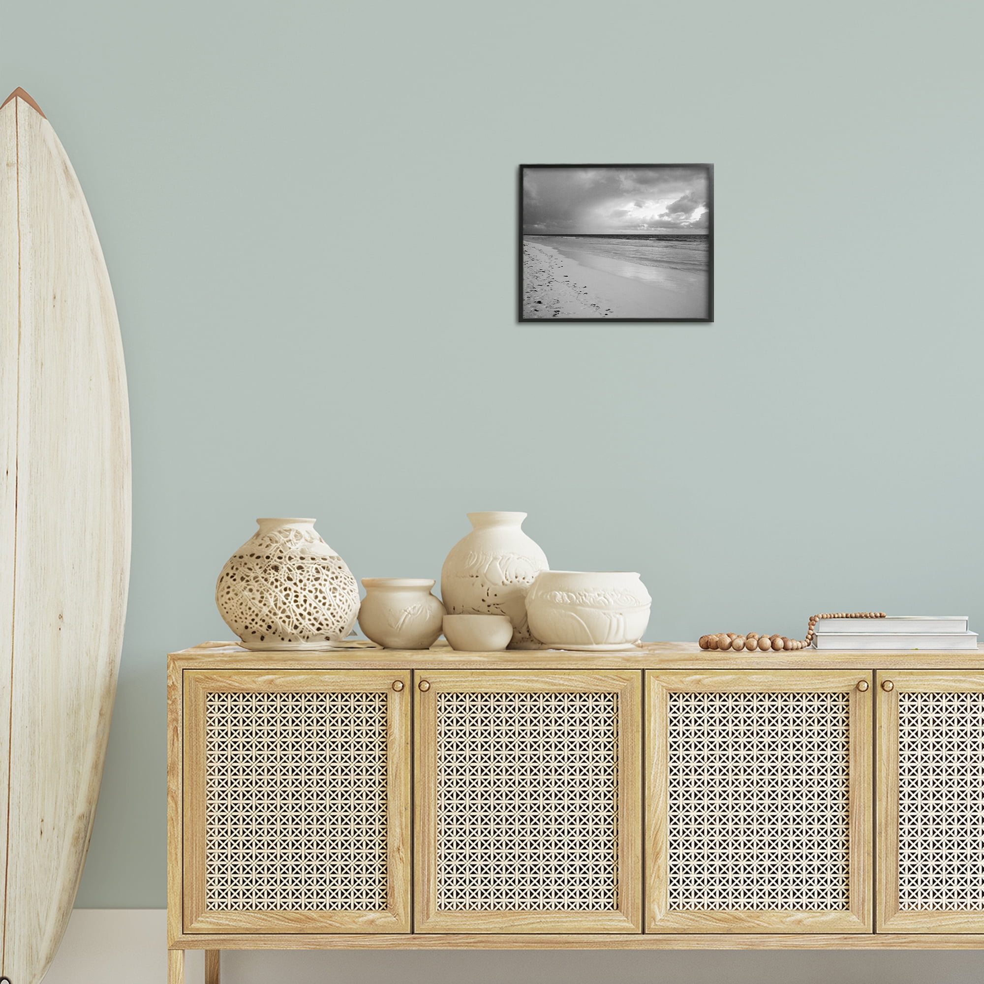 Stupell Industries Beach Shore with Footprints Coastal Photography Black Framed Art Print Wall Art, 14 x 11