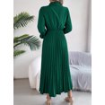 thumbnail image 4 of Women Casual Solid Color Turn-Down Collar Long Dresses Button Flare Sleeves Hundred Pleats Dress, 4 of 7