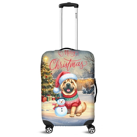 Merry Christmas Woofmas Xmas Noel Chinese Shar-Pei Santa Snowman Travel Luggage Cover Dog Lover Suitcase Dust Protective Decor - 13016