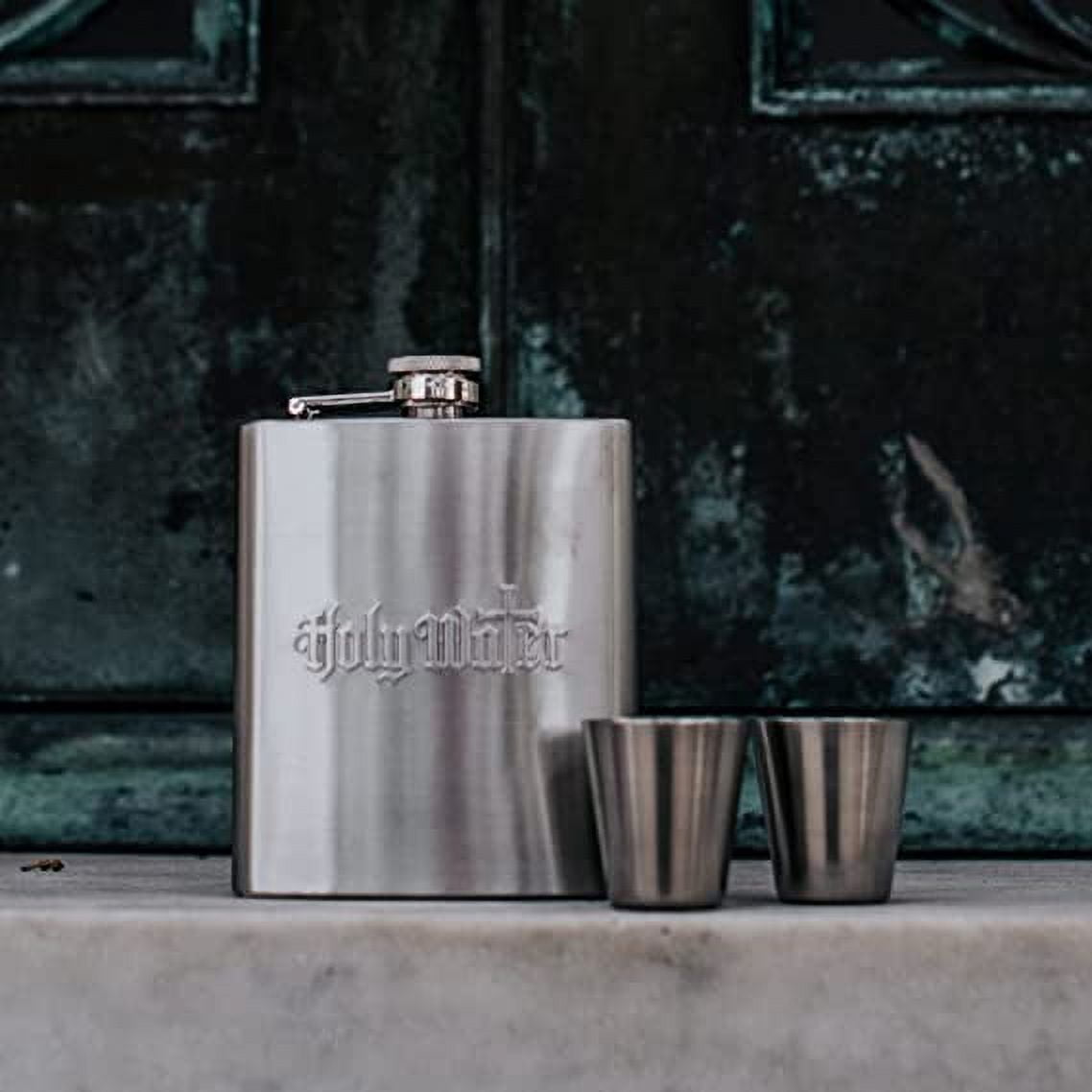 Edelstahl Flachmann Set Holy Water - 8oz Mit Gravur, Trichter & 2 Bechern In Geschenkbox