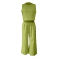 thumbnail image 5 of GILIGEGE Two Piece Sets for Women Summer Women Linen Set Casual 2 Piece Outfits Matching Set Summer Solid Color Sleeveless Crop Top Wide Leg Pants Suits Green L, 5 of 5