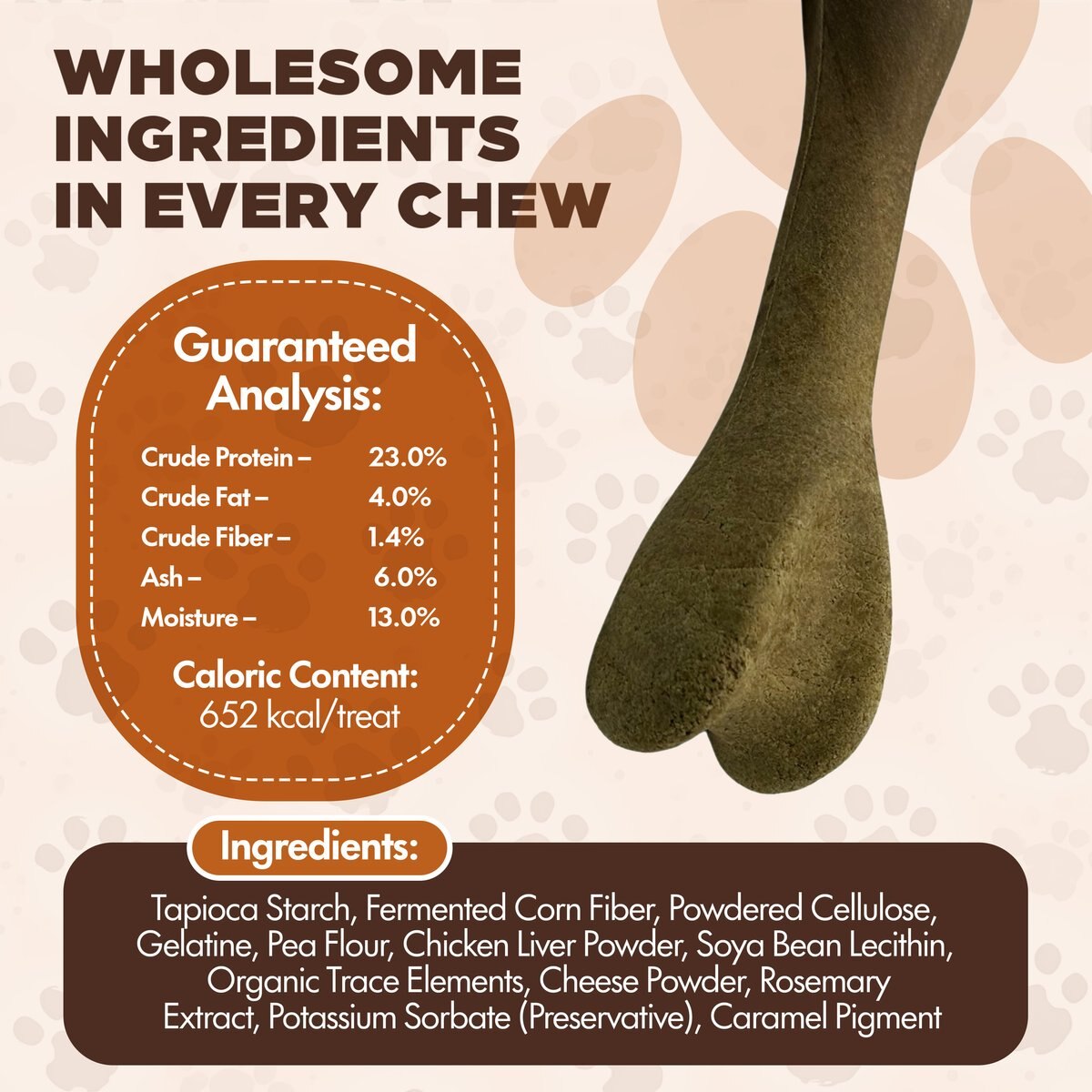 Scoochie Pet Chewka Mixed Variety Pack Bacon, Chicken & Cheese Flavored Plant-Forward Fully Digestible Dog Chew Bone, Large, 6CT