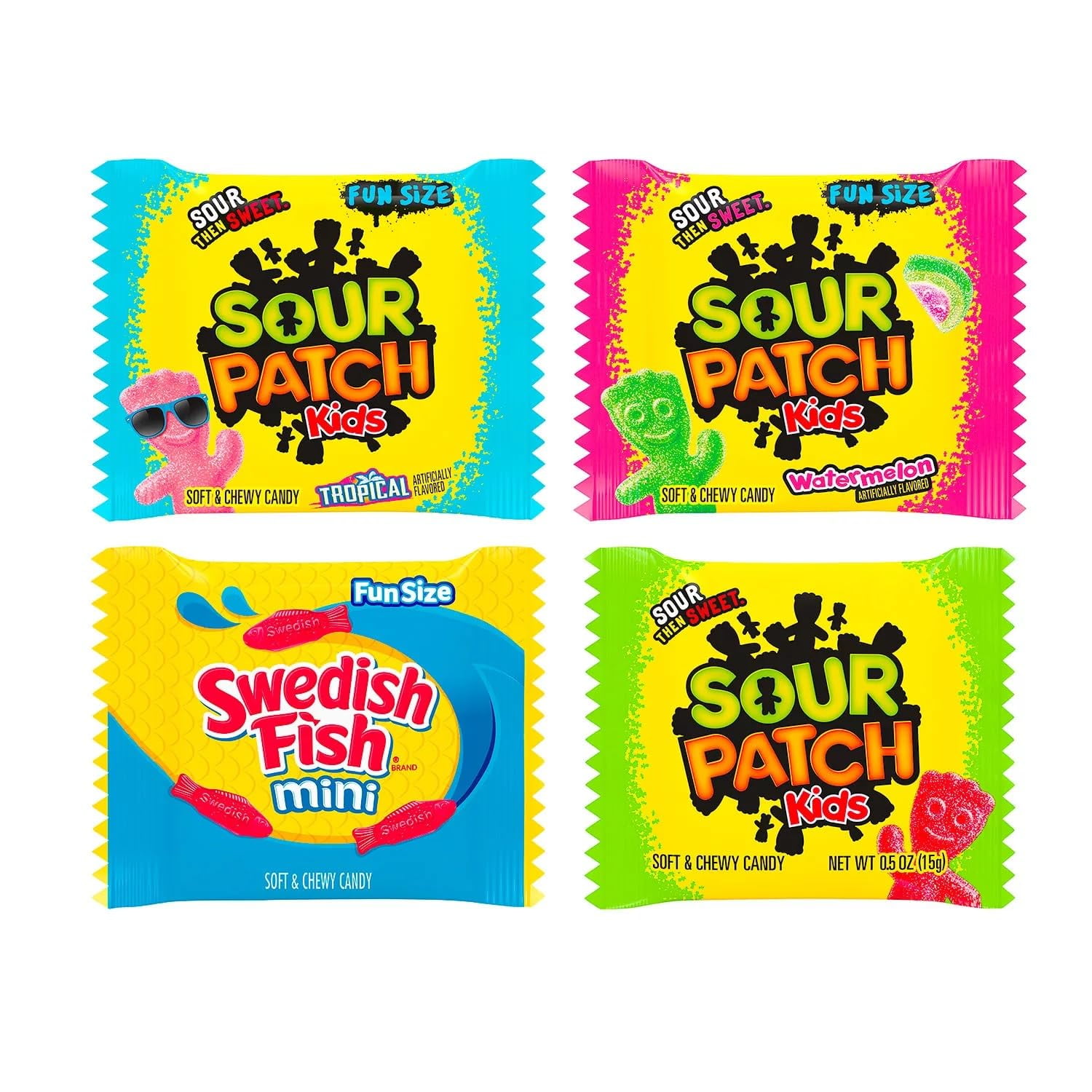 SOUR PATCH KIDS and SWEDISH FISH Candy, Fun Size, 200 count.Pack of 2