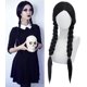thumbnail image 2 of Peluca de miércoles Addams con gorro de peluca, pelucas negras para disfraz de miércoles, peluca larga trenzada negra, trenzas, pelucas para fiesta de Addams, 2 of 5