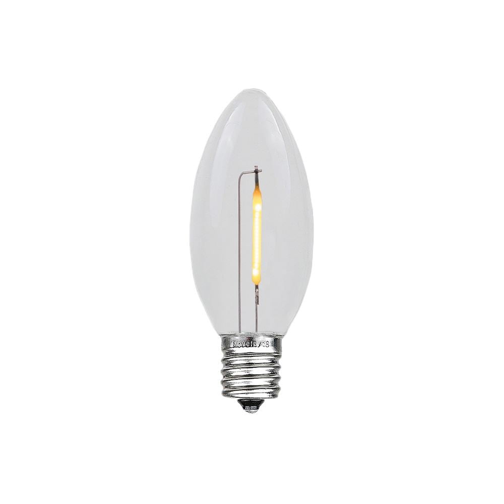 Novelty Lights 25 Pack C7 LED Filament Bulbs, Warm White Shatterproof Plastic Replacement Christmas Lights, E12 Base, Indoor/Outdoor Strings, Dimmable