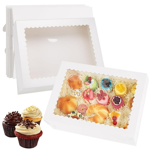 Anscher 10 Pack Sheet Cake Boxes with Lids, Large 19x14x4 Inch Rectangle Quarter Sheet Cake Boxes with Window for Bakery Cakes Package