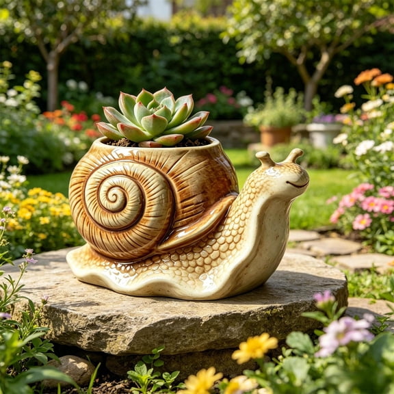 YYDENG Charming Resin Snail Planter with Adorable Design for Outdoor Garden Patio Succulent Display and Whimsical Landscape Accent