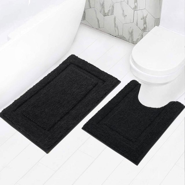 Juego de alfombras de baño SHACOS, color negro, suave y absorbente, 2 piezas