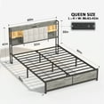 thumbnail image 3 of Noble House Queen Upholstered Platform Bed,LED Bookcase Headboard with Charging Station & Storage,Beige + White, 3 of 6