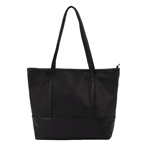 Women’s Tote Handbag Large Capacity Shoulder Bag Soft Leather Oxford Cloth Lightweight Purse with Zipper for Work Travel Shopping Black