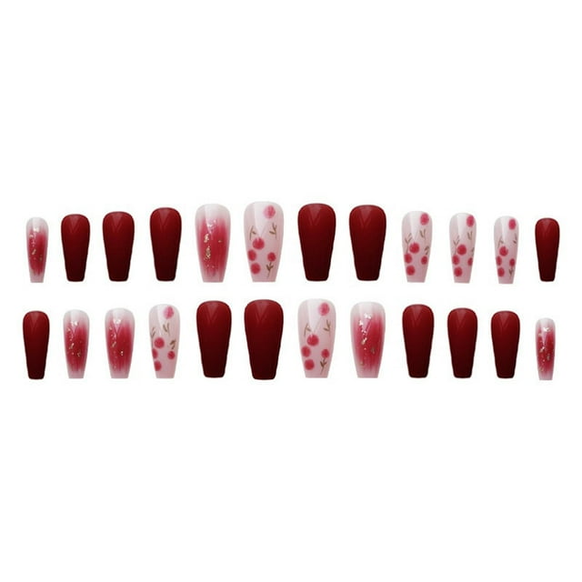 Fake Nails HUOGUO Sweet Style, patrón de frutos rojos, 24 unidades