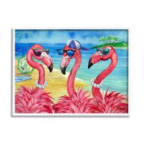 Stupell Industries Flamingo Friends Tropical Island Coast Graphic Art White Framed Art Print Wall Art, Design by Paul Brent