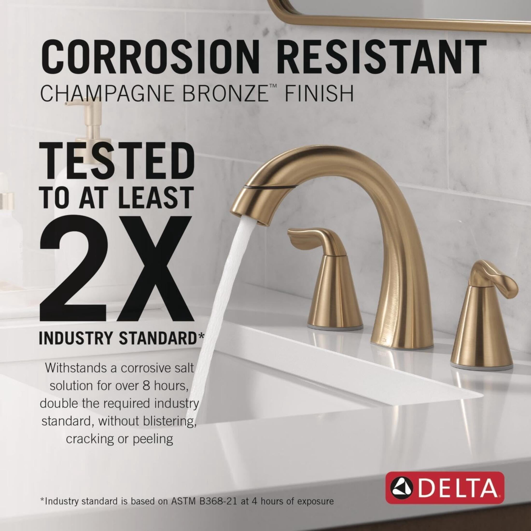 Delta Arvo Brushed Gold Bathroom Faucet with Sprayer, 8 Inch 3 Hole Widespread Bathroom Sink Faucet with Pull Out Sprayer, Push-Pop Drain, Champagne Bronze