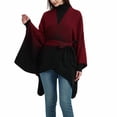 thumbnail image 2 of XFLWAM Women's Sweater Poncho Coat Shawl Wrap Poncho Cape Belt Gradient Cardigan Sweaters Open Front for Spring Winter Red One Size, 2 of 7