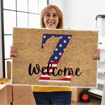 TOPRenddon 24x16 Inch Patriotic All-Weather Doormat - Non-Slip July 4th Outdoor/Indoor Rug with Fade-Resistant American Flag Design for Porch, Deck & Year-Round Use